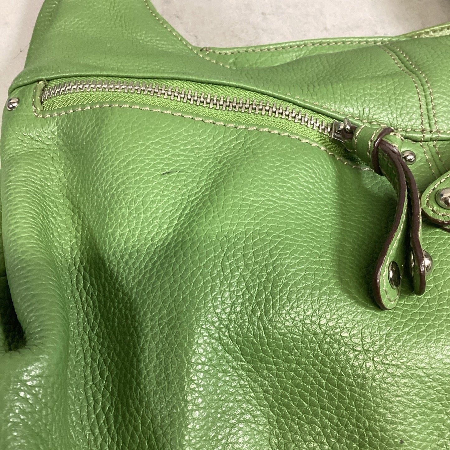 TIGNANELLO Double Handle Green Pebbled Leather Satchel Shoulder Bag Purse