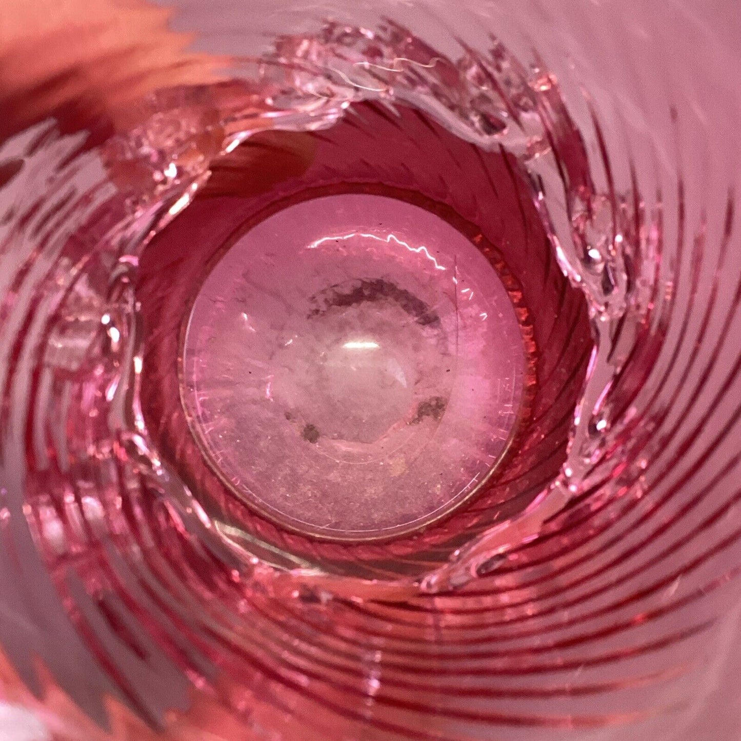 Vintage Hand Blown Pilgrim Glass Swirl Cranberry Vase - 3.5”H