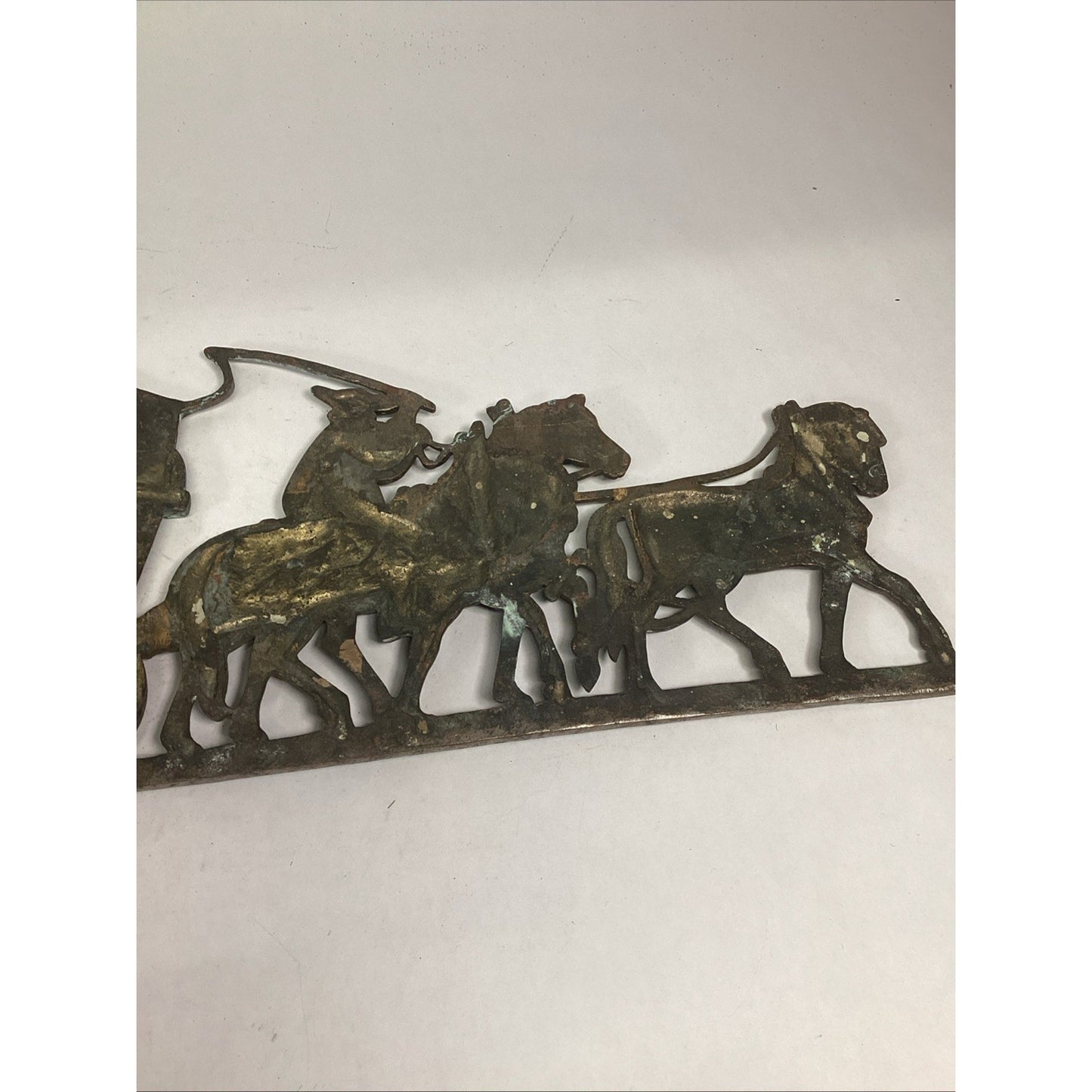 Vintage Cast Iron Horses Pulling Covered Wagon - European Conestoga Wagon Plaque