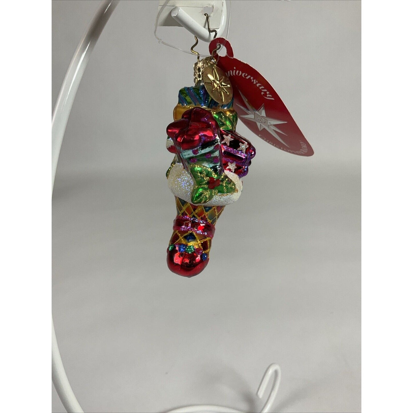 Christopher Radko Fancy Footwork Gem Stocking Stacked With Presents Ornament