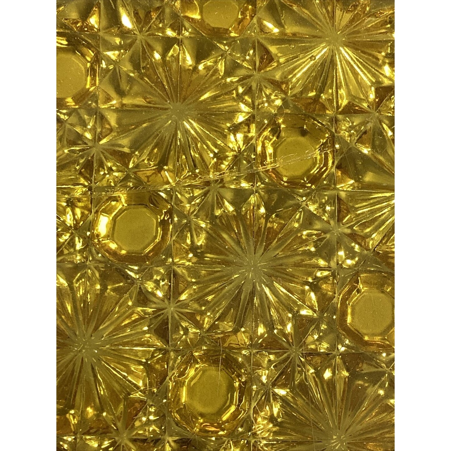 Amber Gold Star Cut Glass Serving Dish & 6 Curved Dessert Bowls/Plates