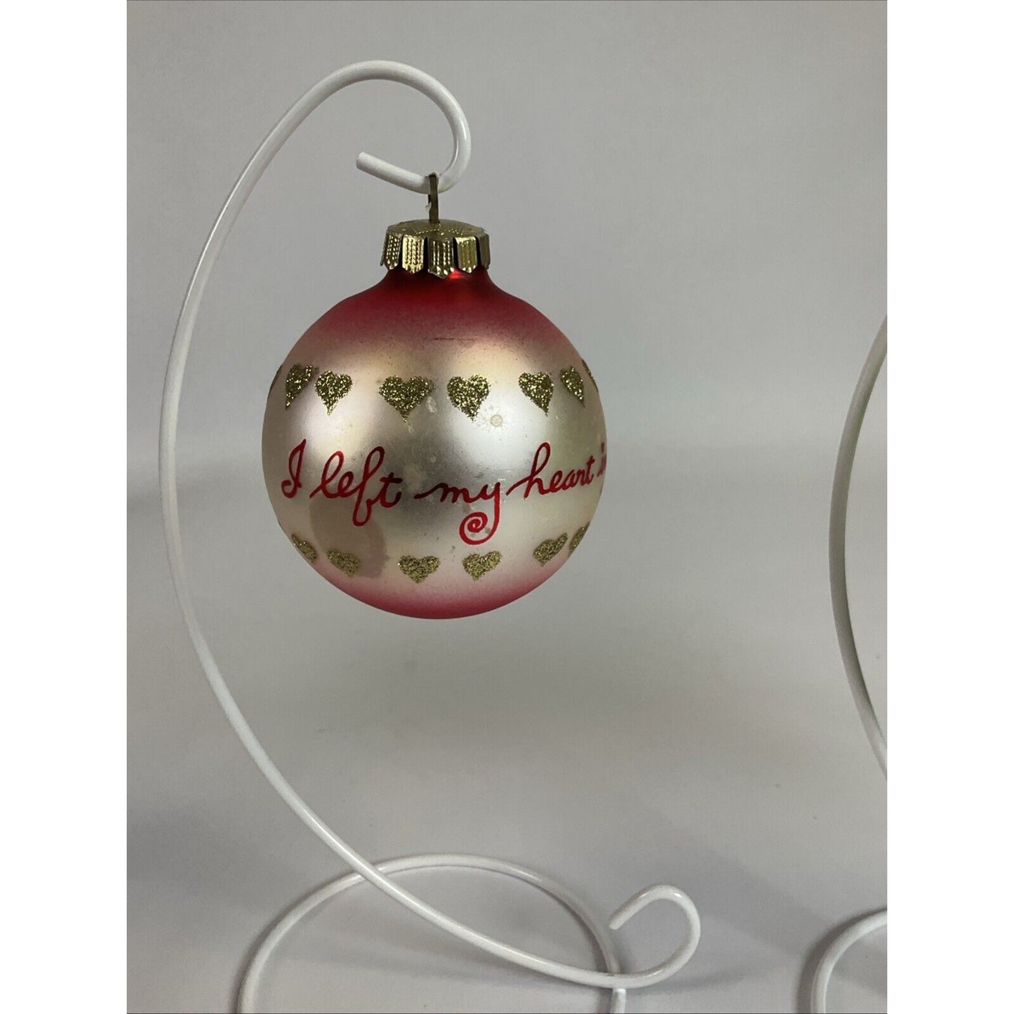 Lot Of 4 Vintage Glass Ball Ornaments : Snowy Hearts, San Fran, Miami, Floral