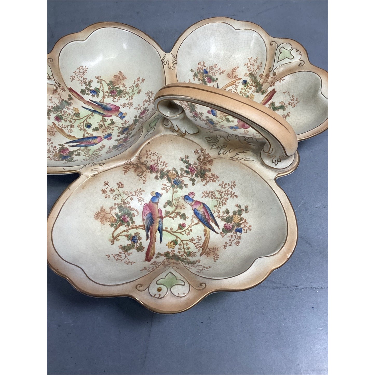 Vintage Rare Crown Ducal Multi Section Serving Dish W/ Birds/Floral Motif