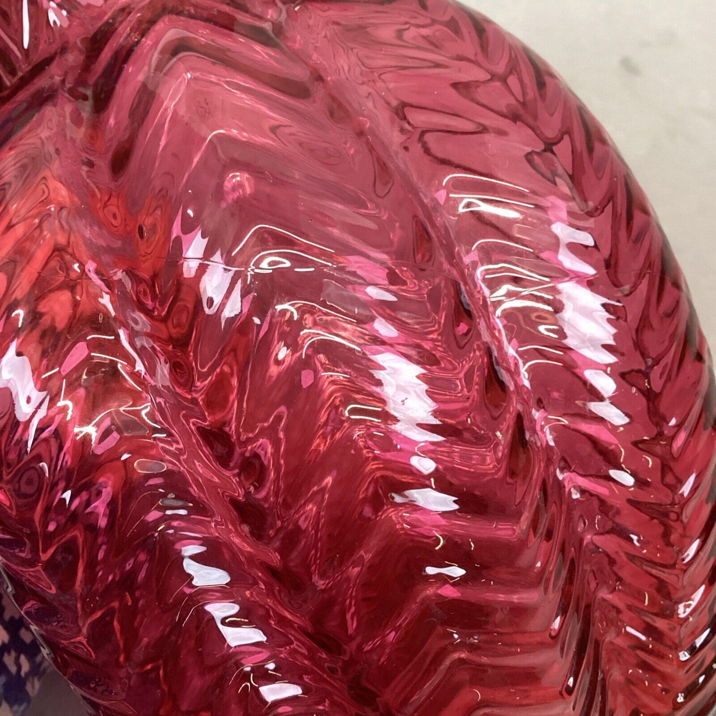 Vintage Fenton Cranberry Swirled Glass Pitcher - 8.75”H