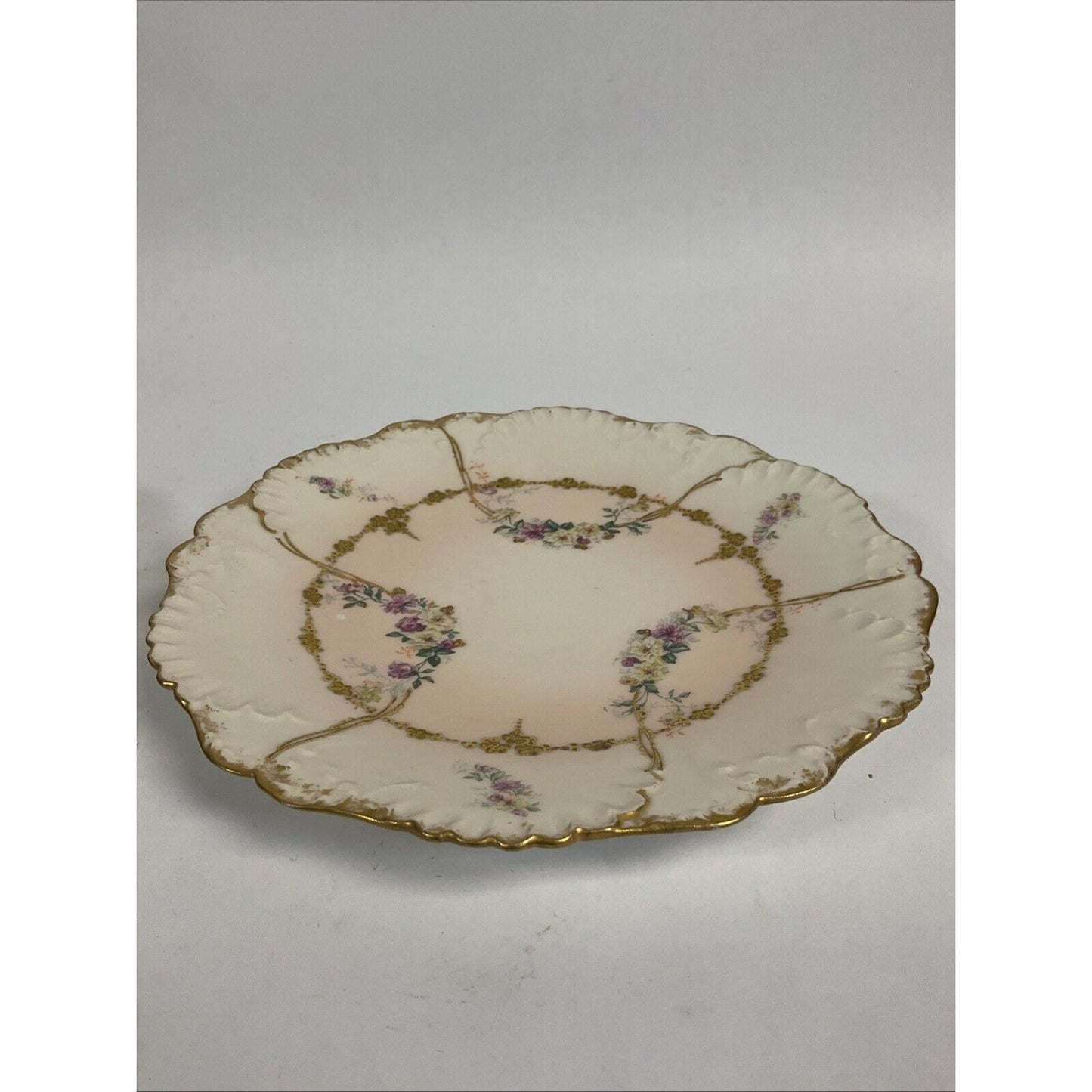Antique AK CD Limoges France Embossed Porcelain 2 Plates Gold Trims