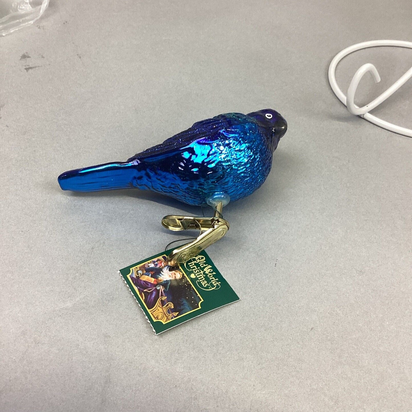 Old World Indigo Bunting, VFA Snowman & Small White Glitter Heart Ornaments