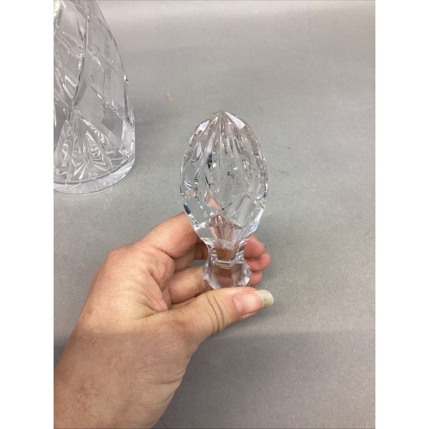 Decorative Cut Glass Decanter With Matching Stopper - 14.5”H