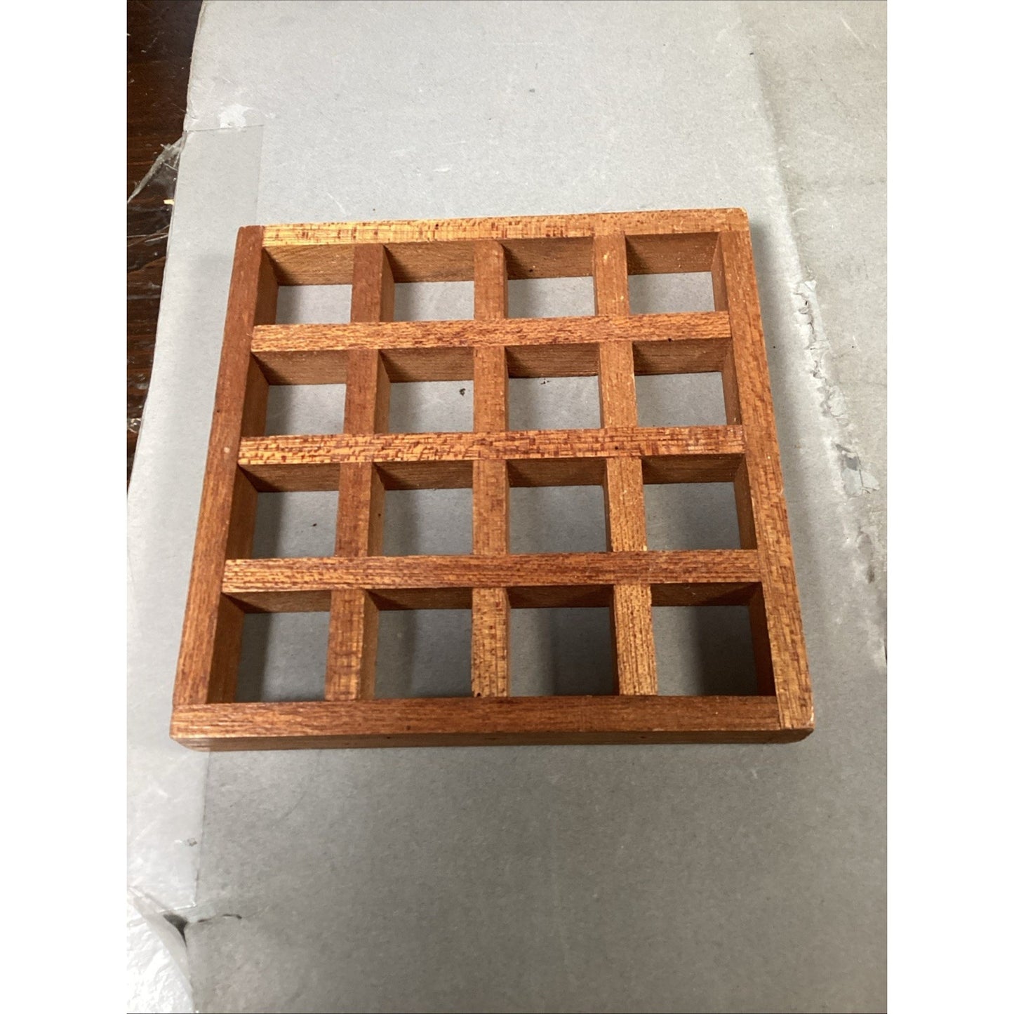 Vintage MCM Teak Wood Trivet Hot Plate Coaster - 6.25”D