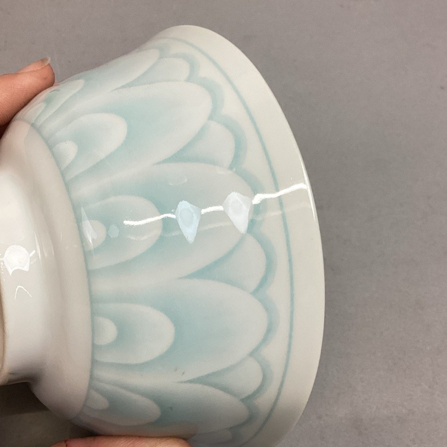 Vintage Porcelain Chinese Celadon Lotus Flower Green Soup Rice Bowl