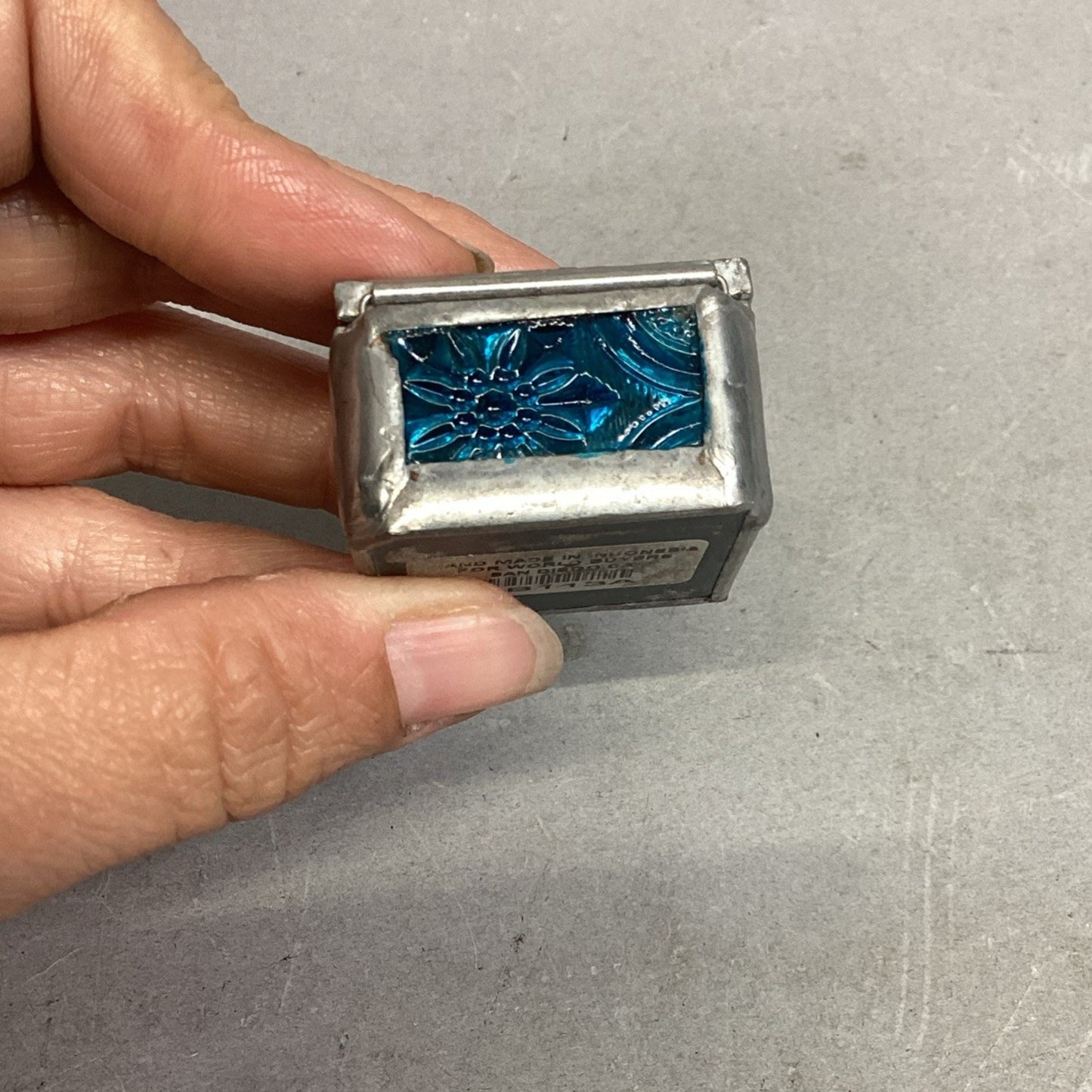 Vintage Handmade Blue Floral Stained Glass Trinket Box - 1.25”D - Indonesia