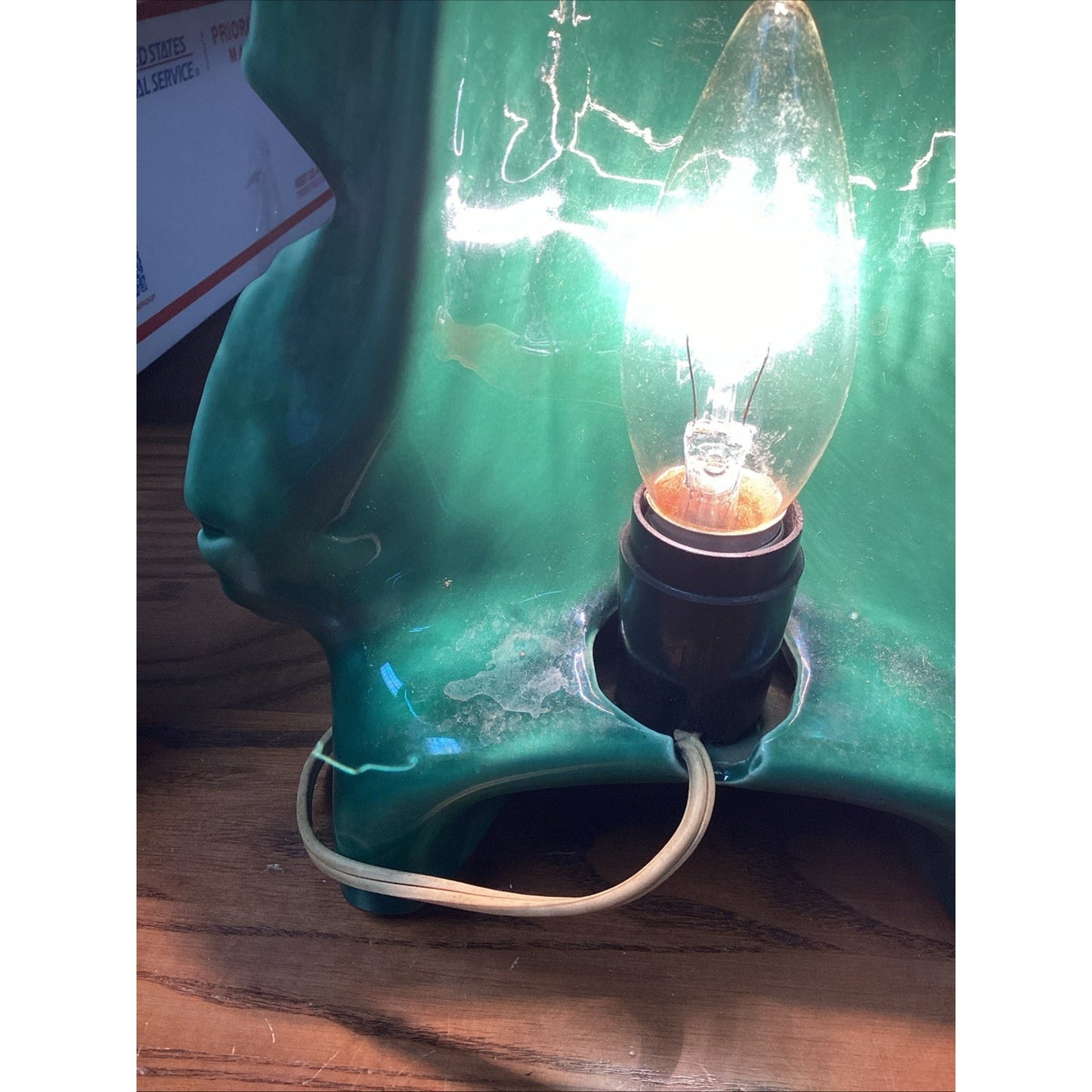 Phil-Mar MCM Green Glaze Ceramic Leaf Tropical TV Lamp - Tested & Works - Rare