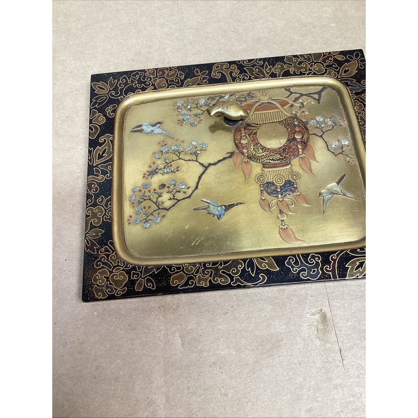 Lot of 2 Russian Wooden Lacquer Trinket Box And Tray