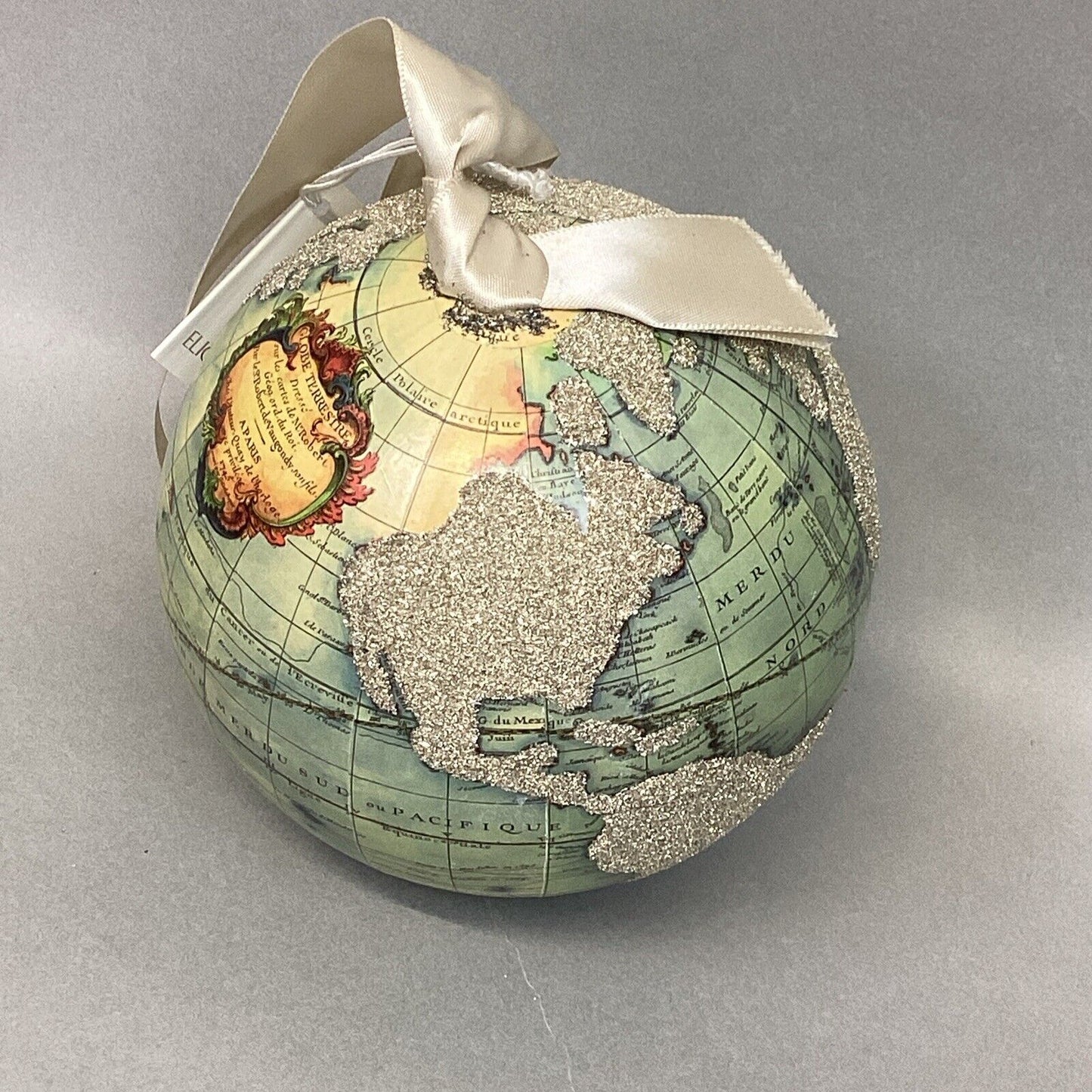 Eliot Raffit Glass World Globe Christmas Ornament With Glitter - Made in USA