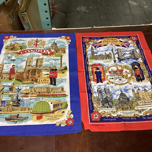 Set Of 2 London England Tea Towel Or Dish Towels - Souvenir - Banner - 28x18”