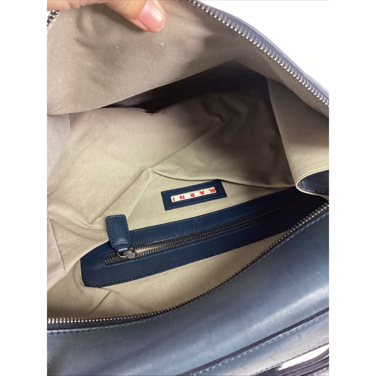 Marni Navy Blue Leather Tote Shoulder Messenger Bag W/ Shoulder Strap/2 Pockets