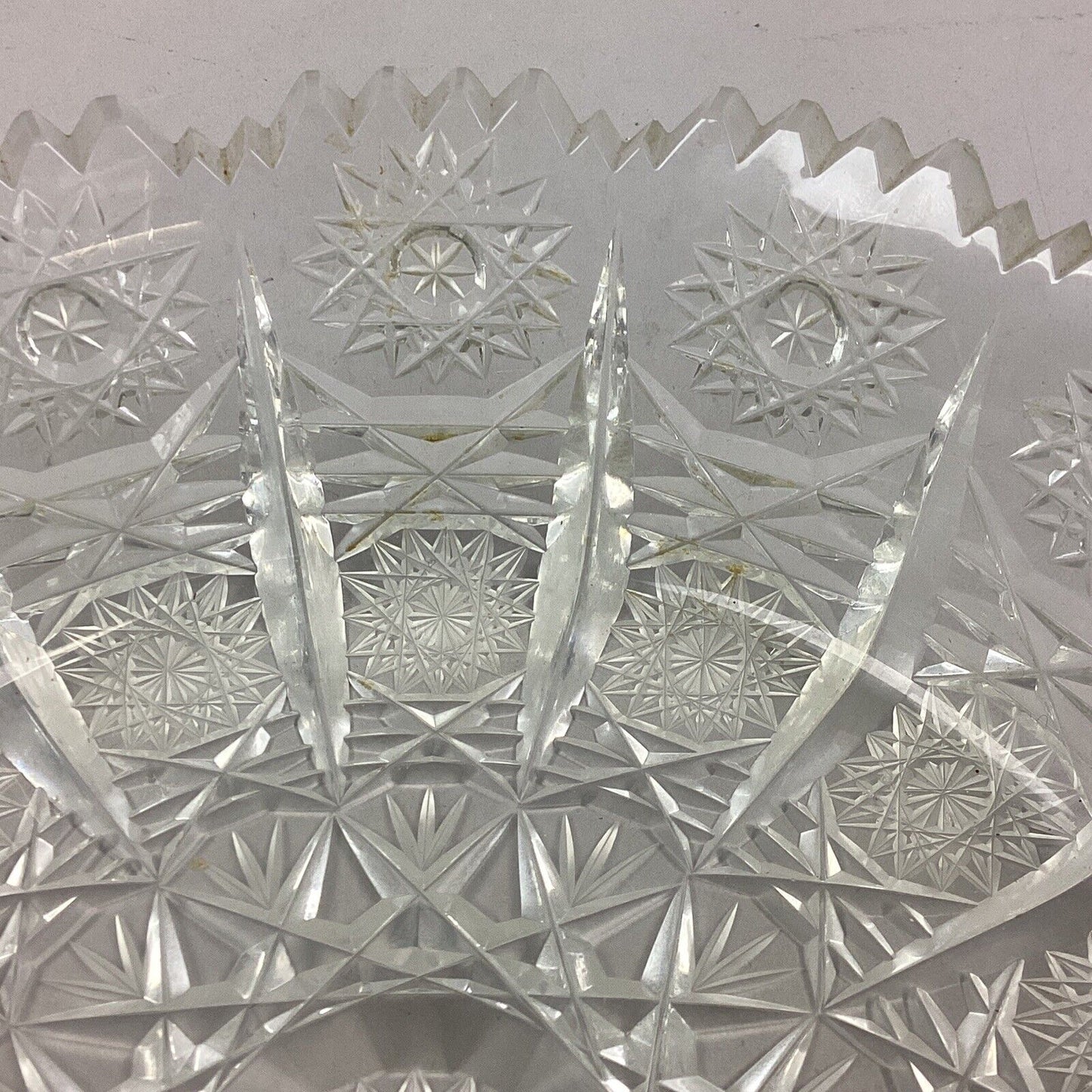 Vintage Heavy Cut Glass Floral Serving Bowl - 2.5”Hx9”D