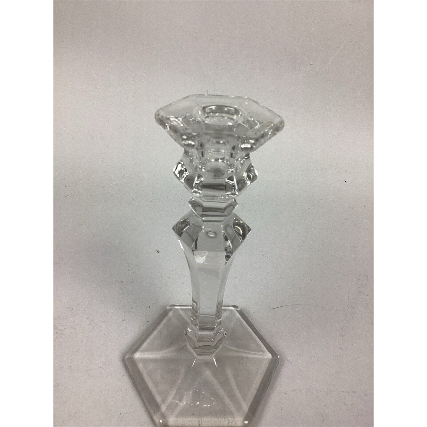 Elegant Clear Glass Candle Holder With Hexagon Base - 8”H