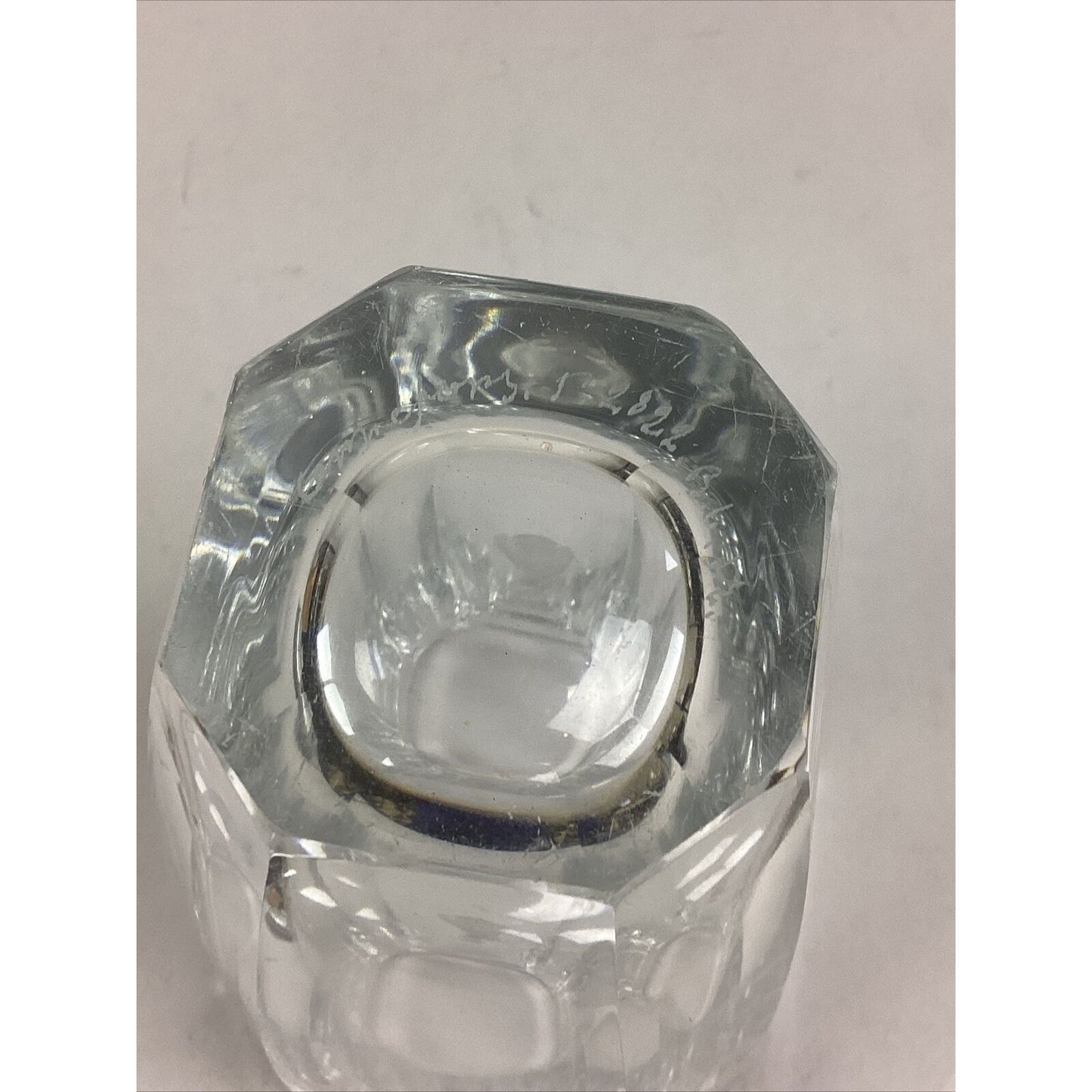 Orrefors Glass Flower Vase Featuring A Girl With Flowers Etched In Glass- 7 3/4”