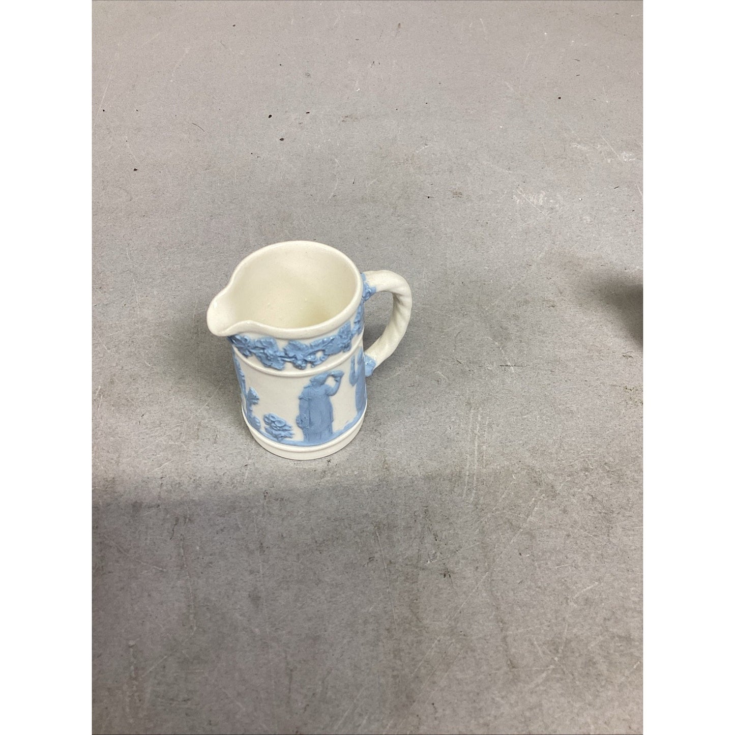 Wedgwood Embossed Queen's Ware Mini Pitcher & Limoges Cow Trinket Jug Figurine