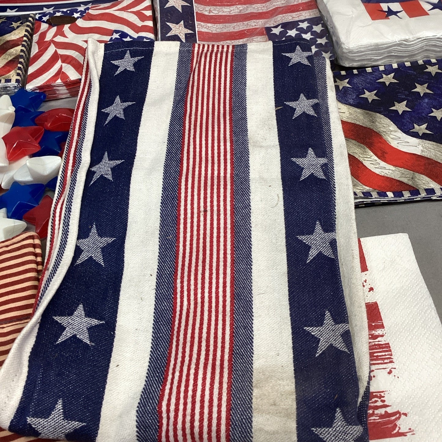 Lot Of 20 July 4th American Flag Decorations- Platters/Plates/Napkins/Ice Cubes