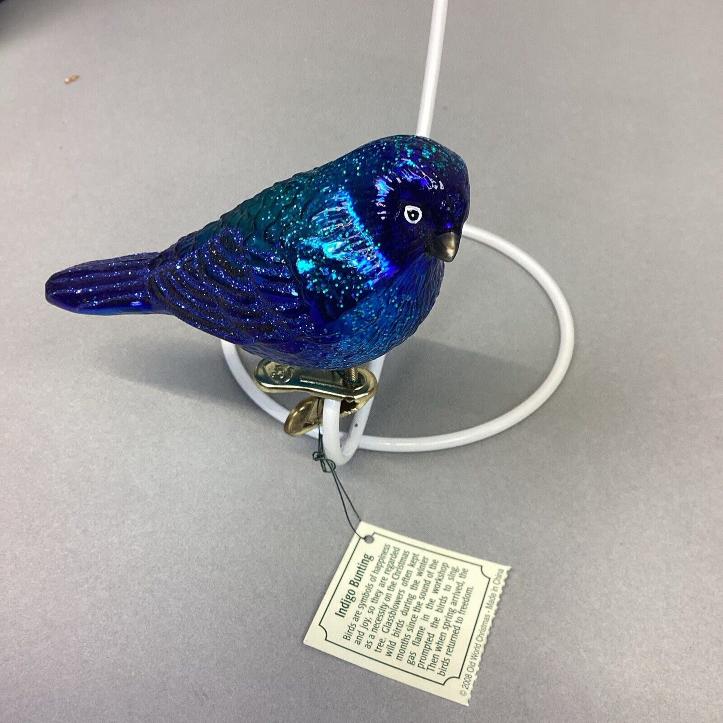 Old World Indigo Bunting, VFA Snowman & Small White Glitter Heart Ornaments