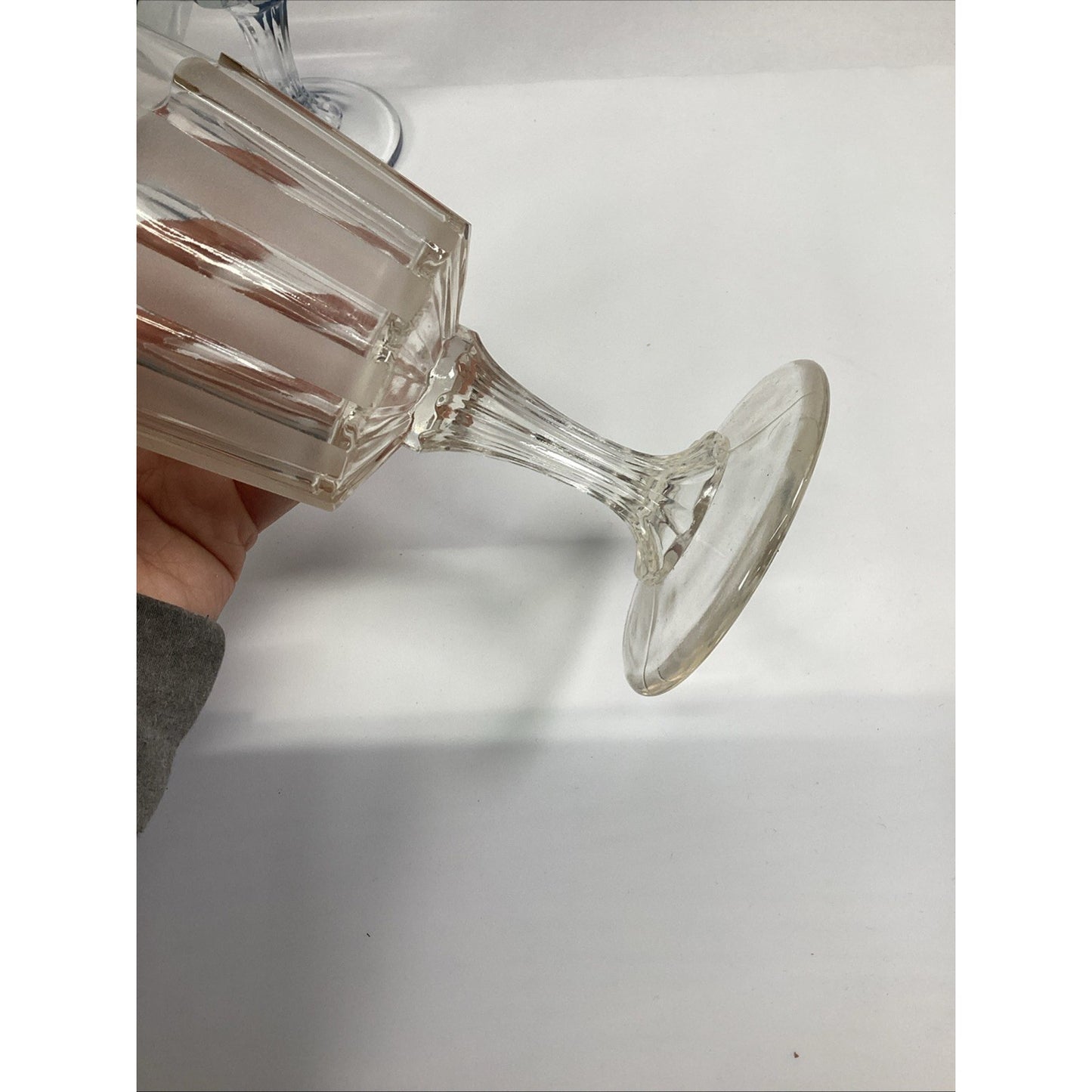Vintage EAPG Frosted Glass Goblets: Ribbed Stem, Set of 2