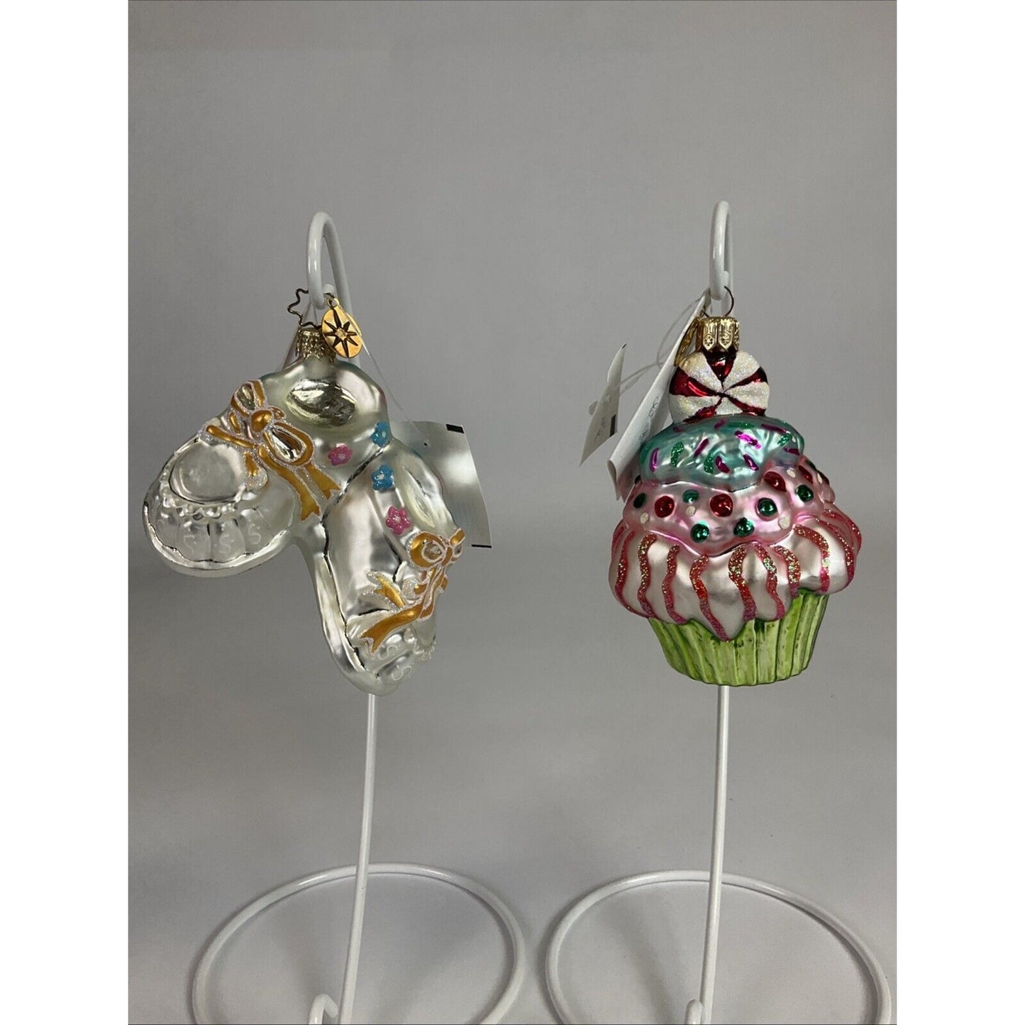 Christopher Radko Mint Confection Cupcake + Tiny Tootsies Christmas Ornaments