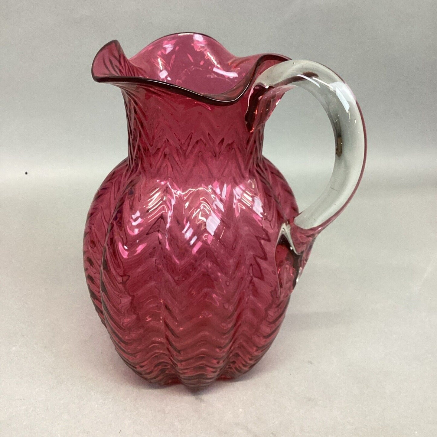 Vintage Fenton Cranberry Swirled Glass Pitcher - 8.75”H