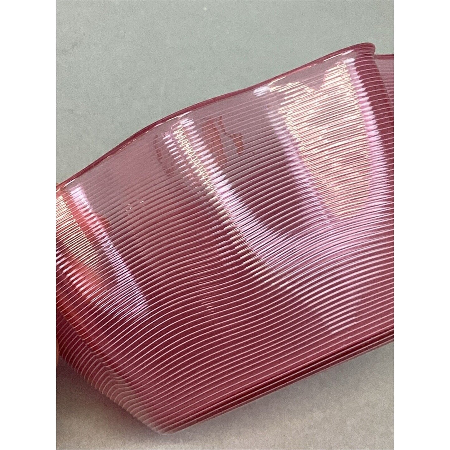 Antique Stephens & Williams Cranberry Glass Threaded Ribbed Finger Bowl - 5.5x3”