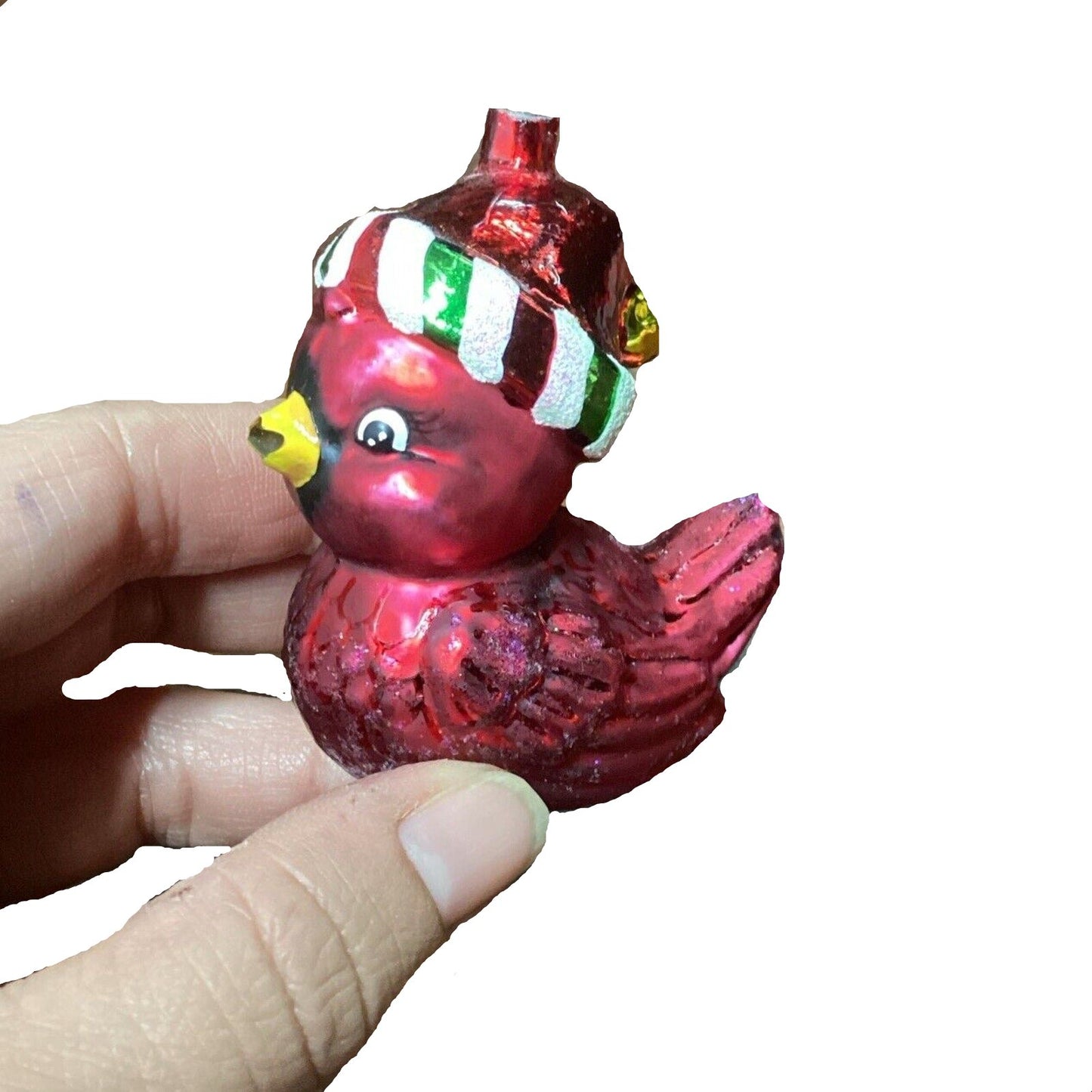 Radko Baby Cardinal Glass Ornament With Broken Beak And No Topper