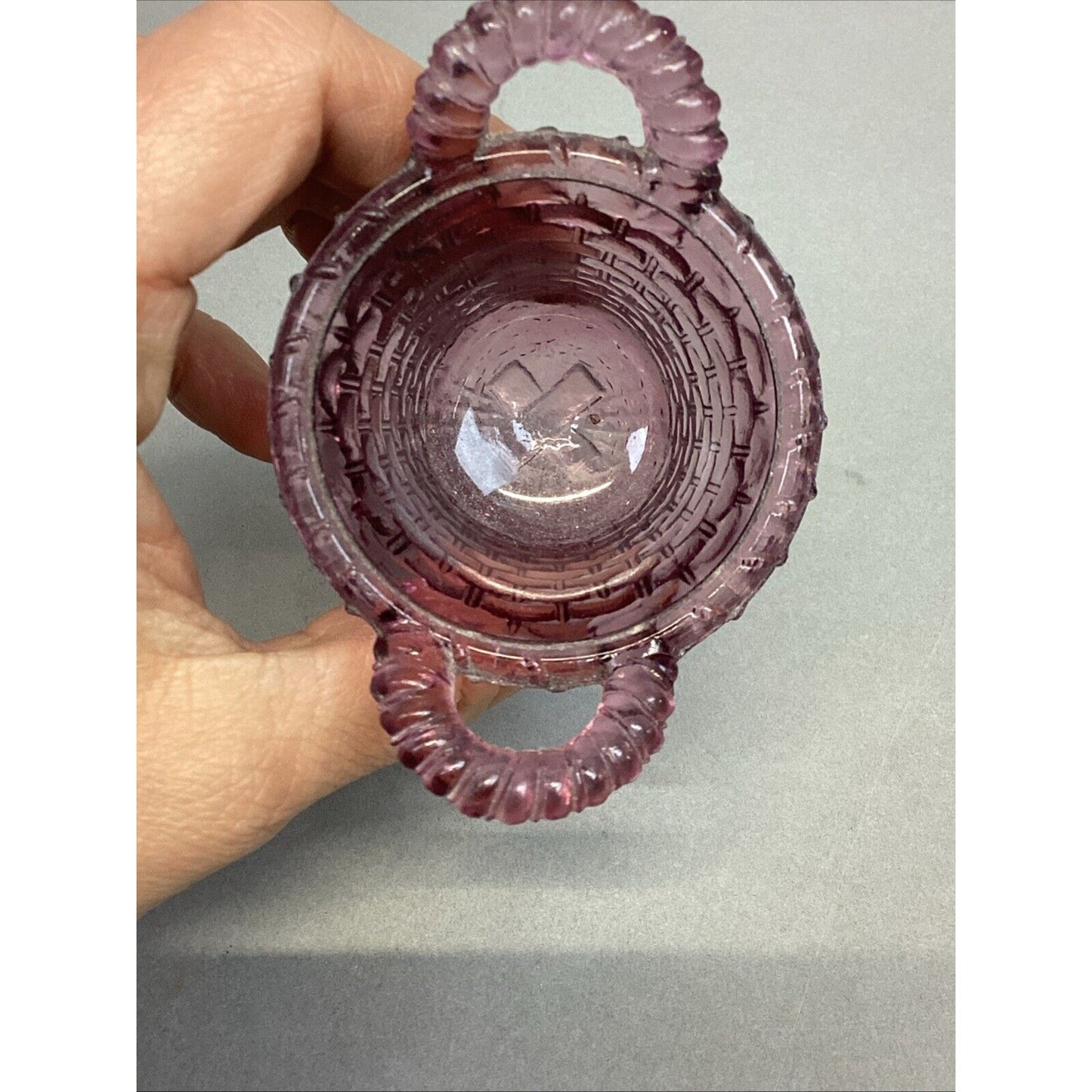 Boyd Glass Purple Amethyst Basket with Handles Toothpick Holder