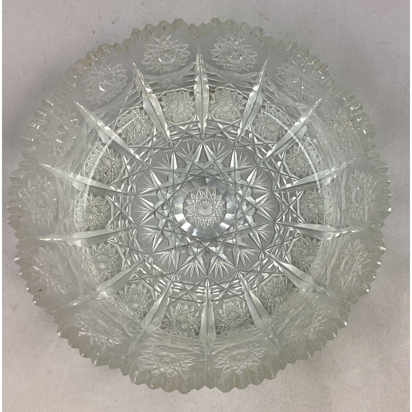 Vintage Heavy Cut Glass Floral Serving Bowl - 2.5”Hx9”D