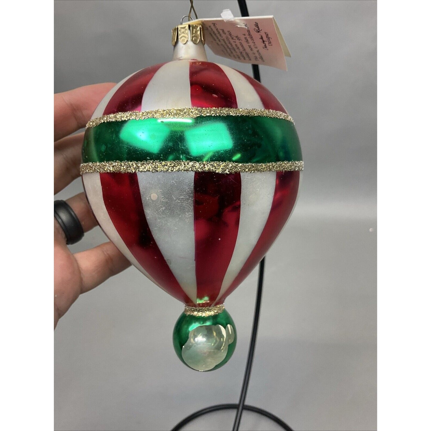 Radko Glory Abounds + Candy Striped Balloon Christmas Ornament / Damaged