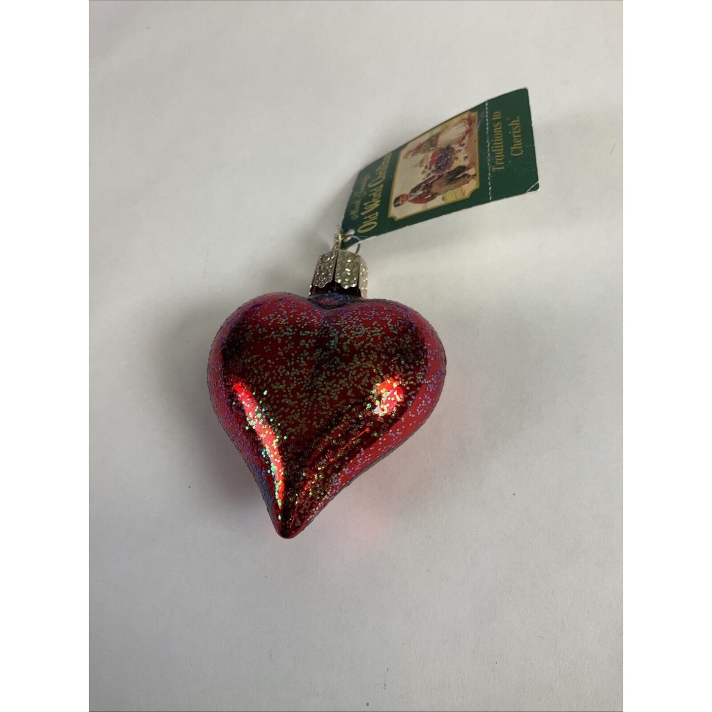 Lot Of 6 heart Shaped 2 Sided Glass Christmas Ornaments Purple Silver Red Floral