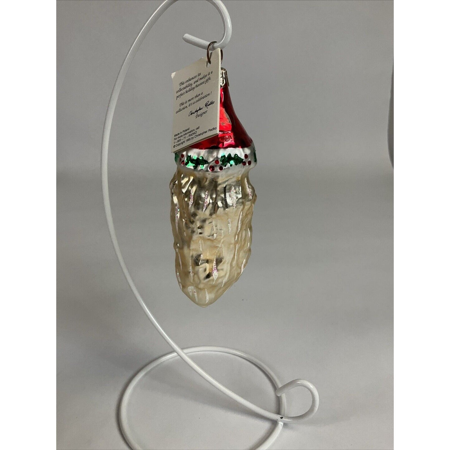Christopher Radko Ho Ho Ho Santa Claus Head Glass Christmas Ornament 5”