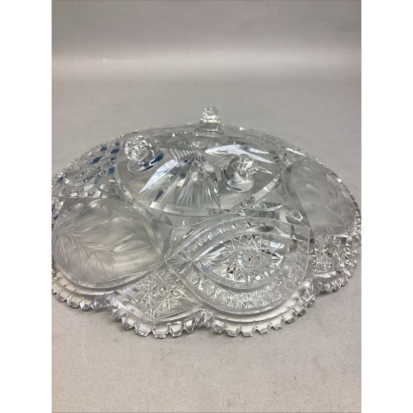Footed Heavy Crystal Fruit Bowl Compote Platter W/ Scalloped Edges - 13.5”