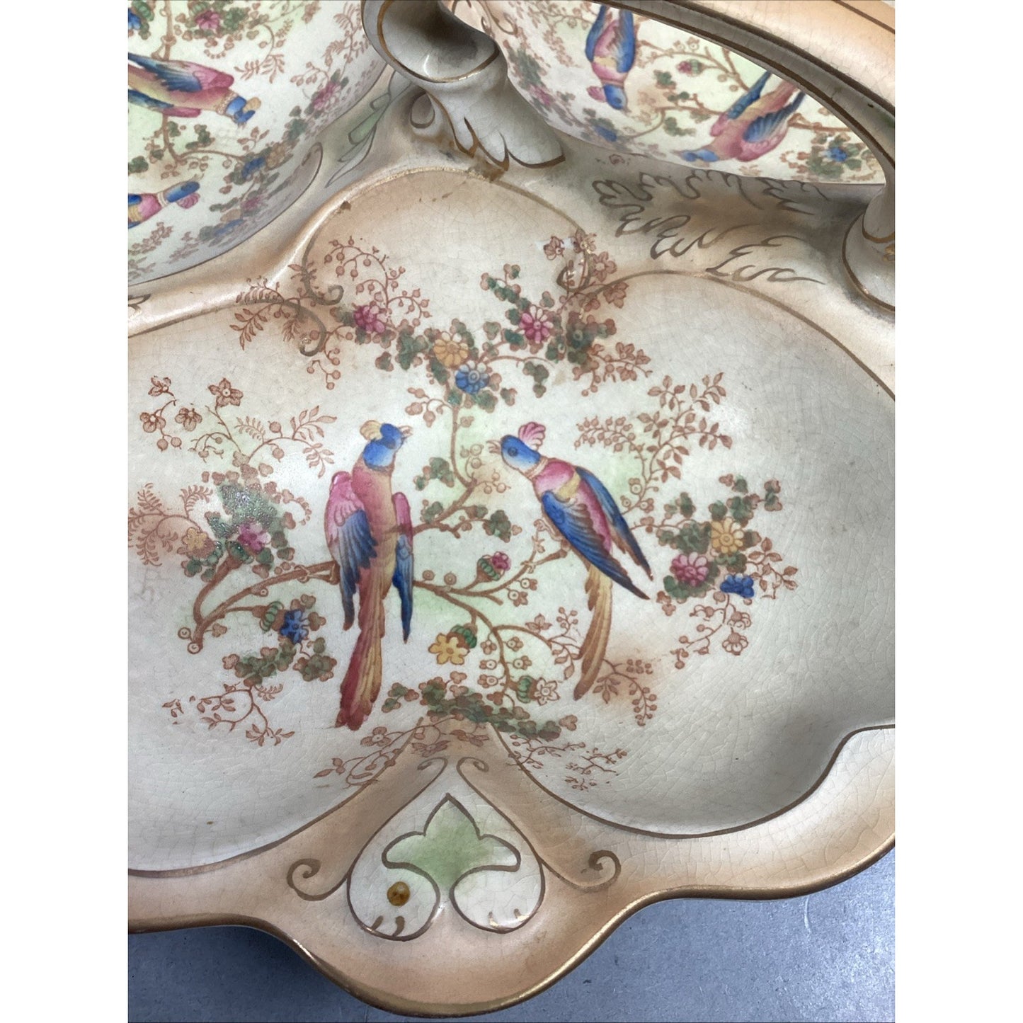 Vintage Rare Crown Ducal Multi Section Serving Dish W/ Birds/Floral Motif