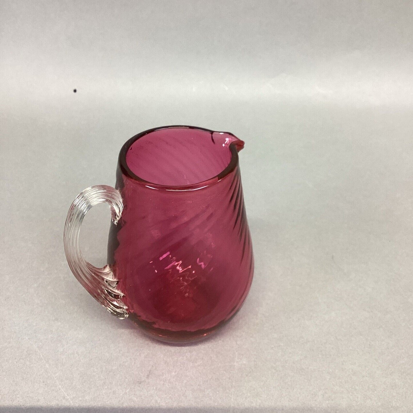 Vintage Pilgrim Cranberry Glass Applied Handle Small Pitcher - 3 7/8”H
