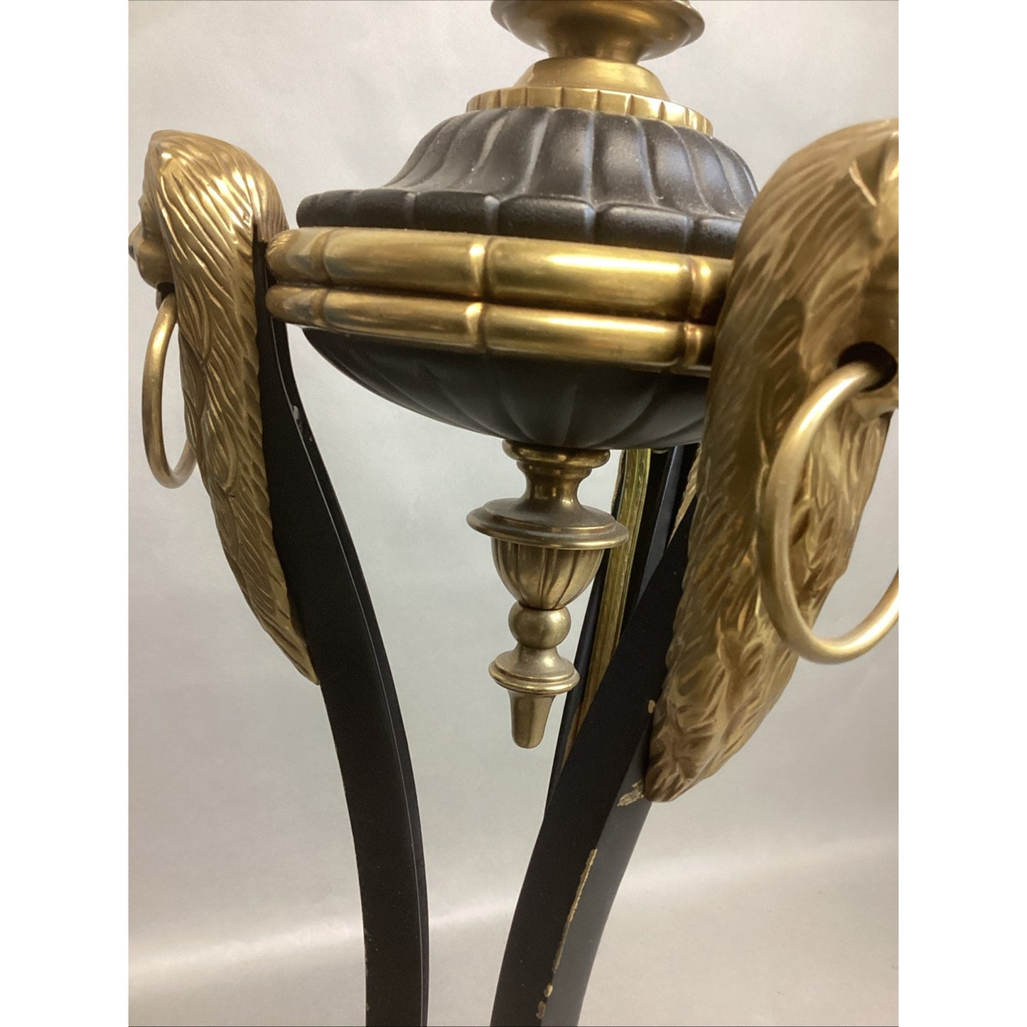 Vintage Neoclassical Brass Lions Heads And Claws Heavy Lamp - No Lampshade