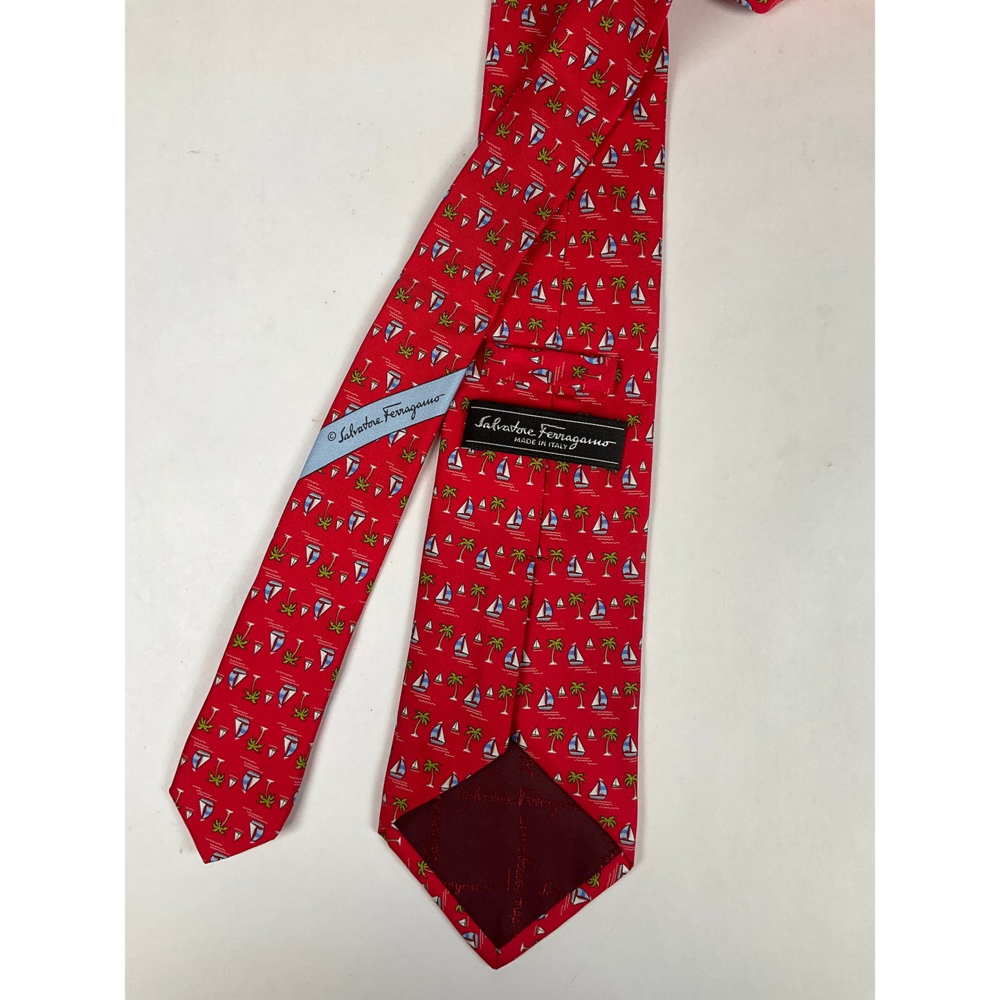 Mens Salvatore Ferragamo Red Sailboat Tie | No Box