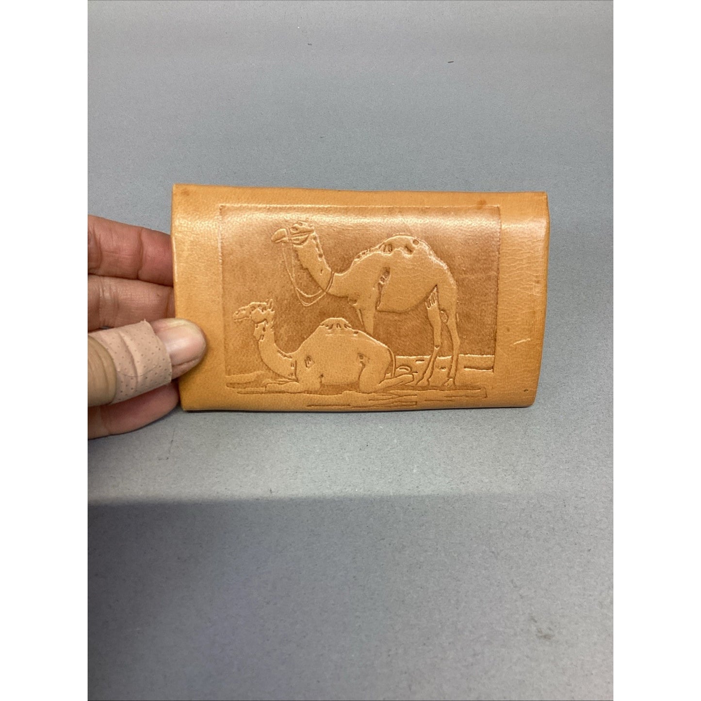Vintage Egyptian Tan Hieroglyphics Pharoah Queen Nefertiti & Camels Change Purse