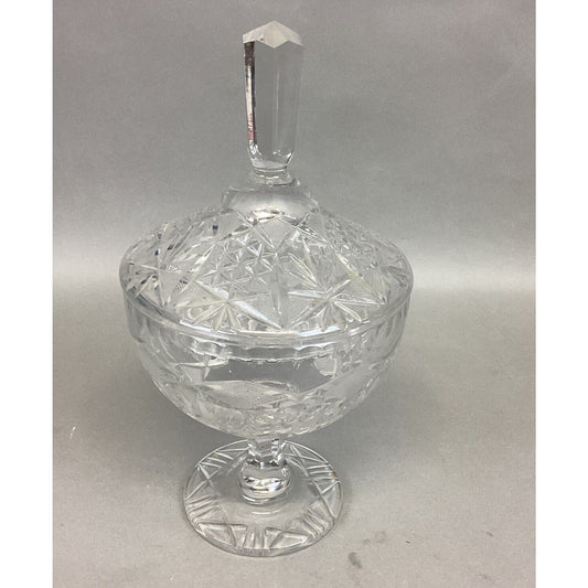 Vintage Decorative Cut Glass Pedestal Dome Lid Candy Nut Dish - 12”H
