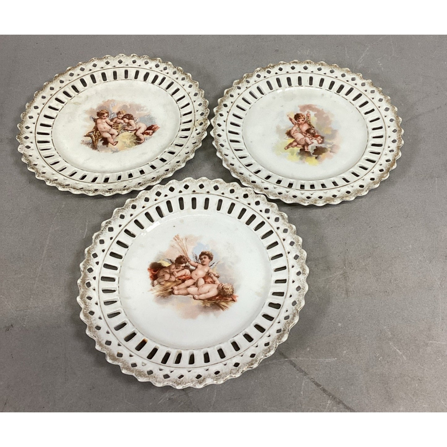 Set Of 3 Antique Cherub Scenes Decorative Plates - Circa 1900 - 7”D