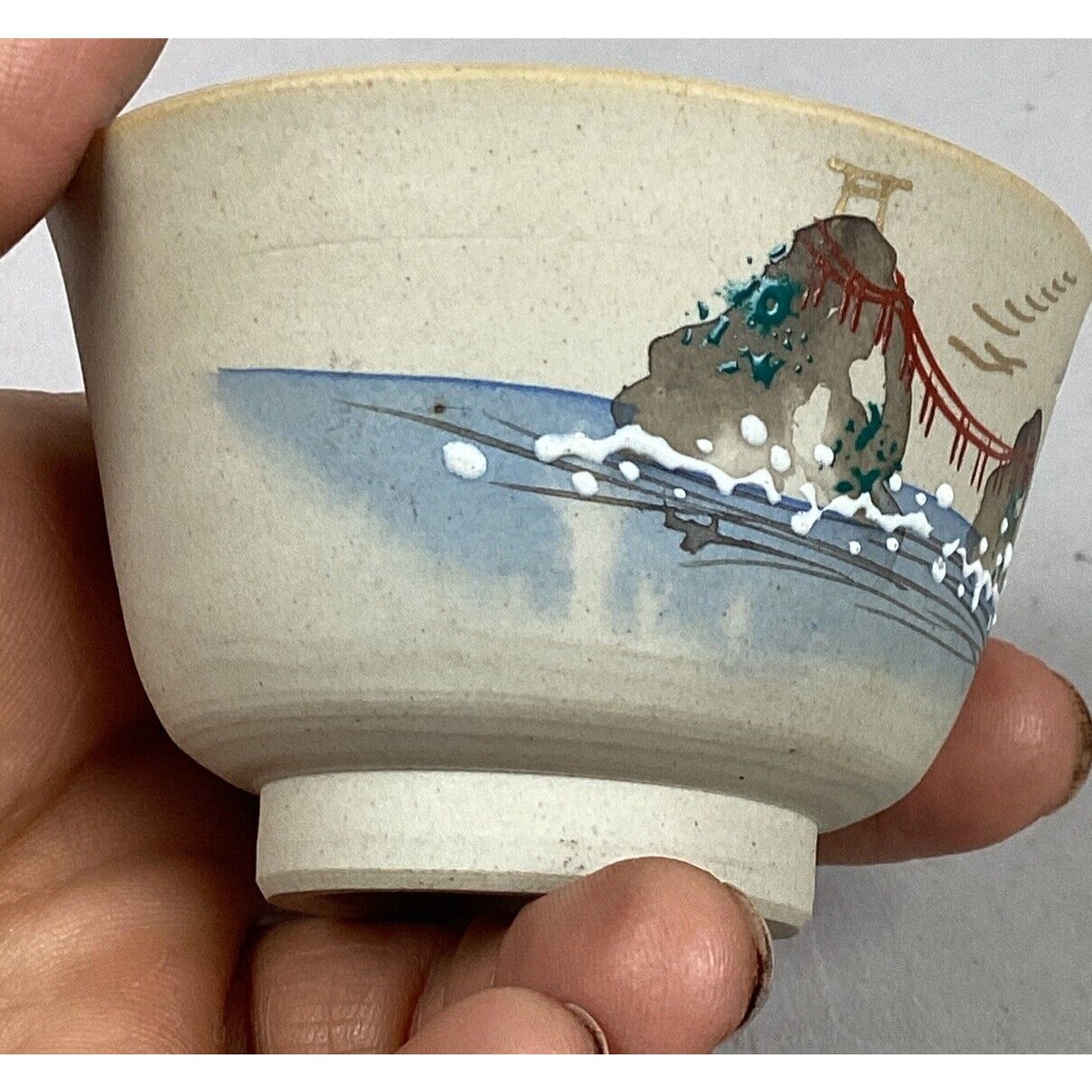 Hand Painted Japanese Tea Cup - Mount Fiji - 1 3/4”H
