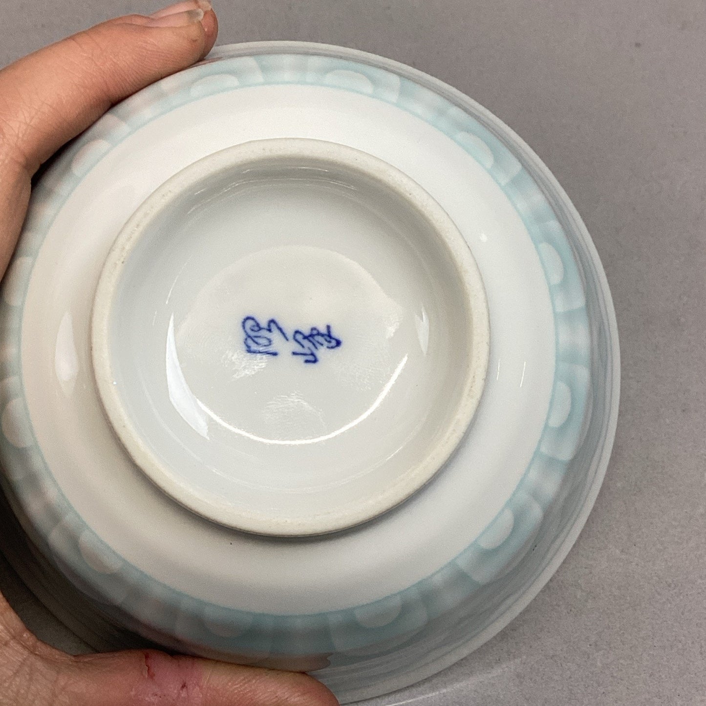 Vintage Porcelain Chinese Celadon Lotus Flower Green Soup Rice Bowl