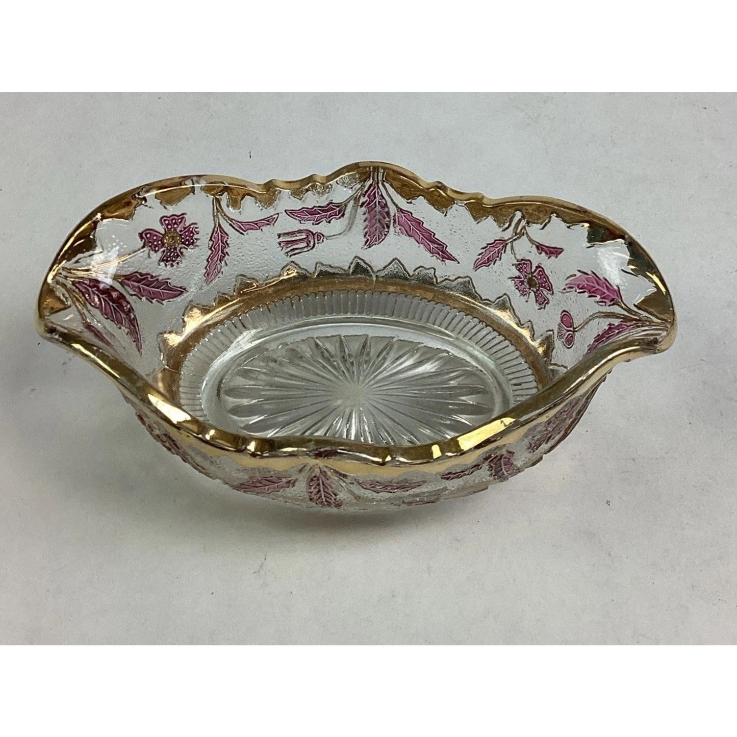 EAPG US Glass Co Rose Stain Delaware Pattern Master Berry Oval Bowl 5 5/8”