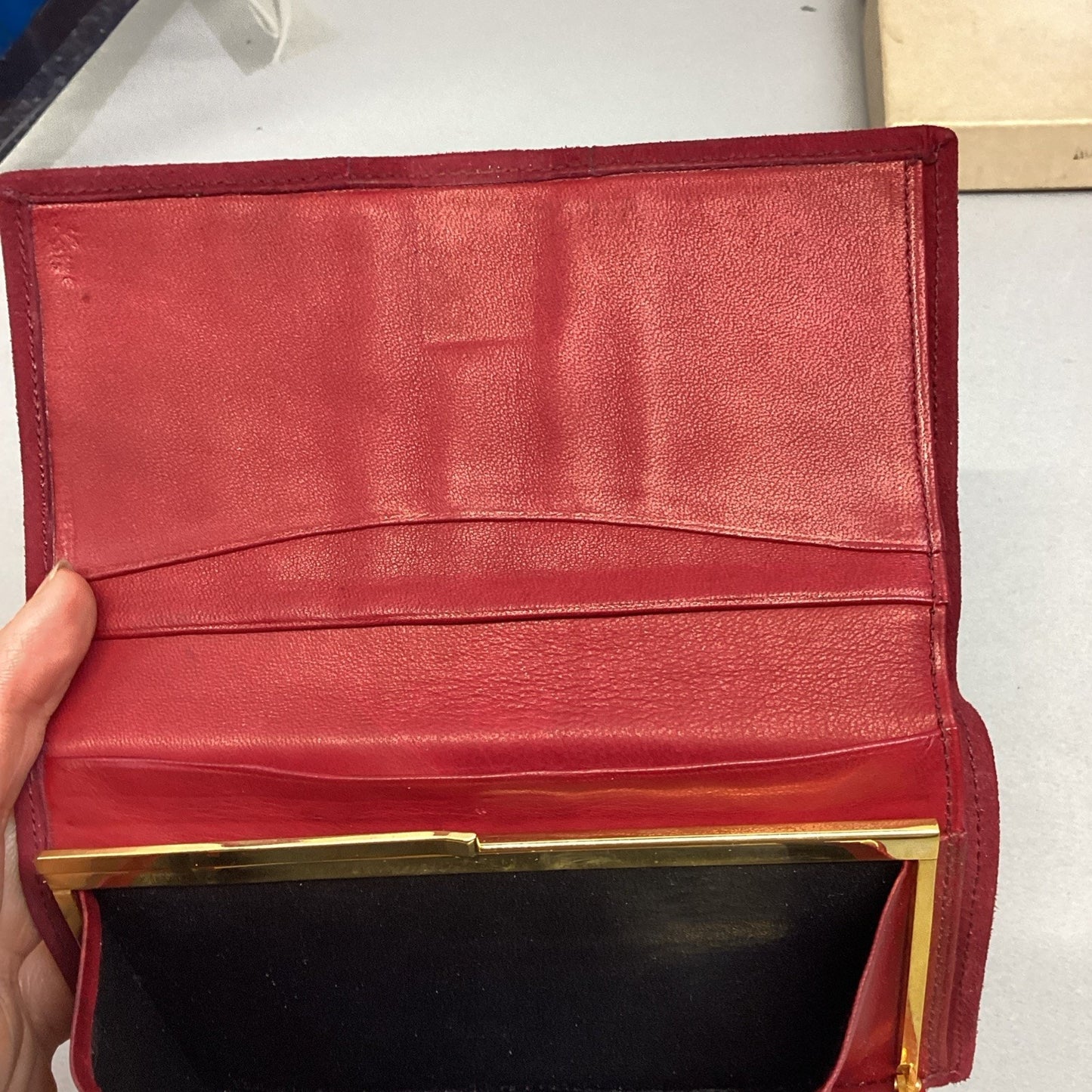 Vintage Women’s Red Suede Wallet - 4 Inner Pockets