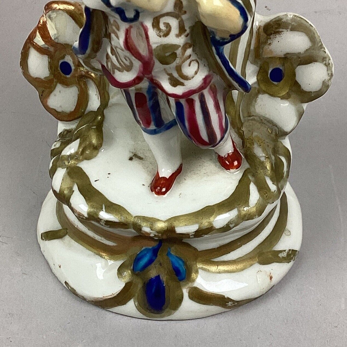 Antique Asian Chinese Porcelain Hand Painted Gold Gilt Figural Candlesticks 7.5”