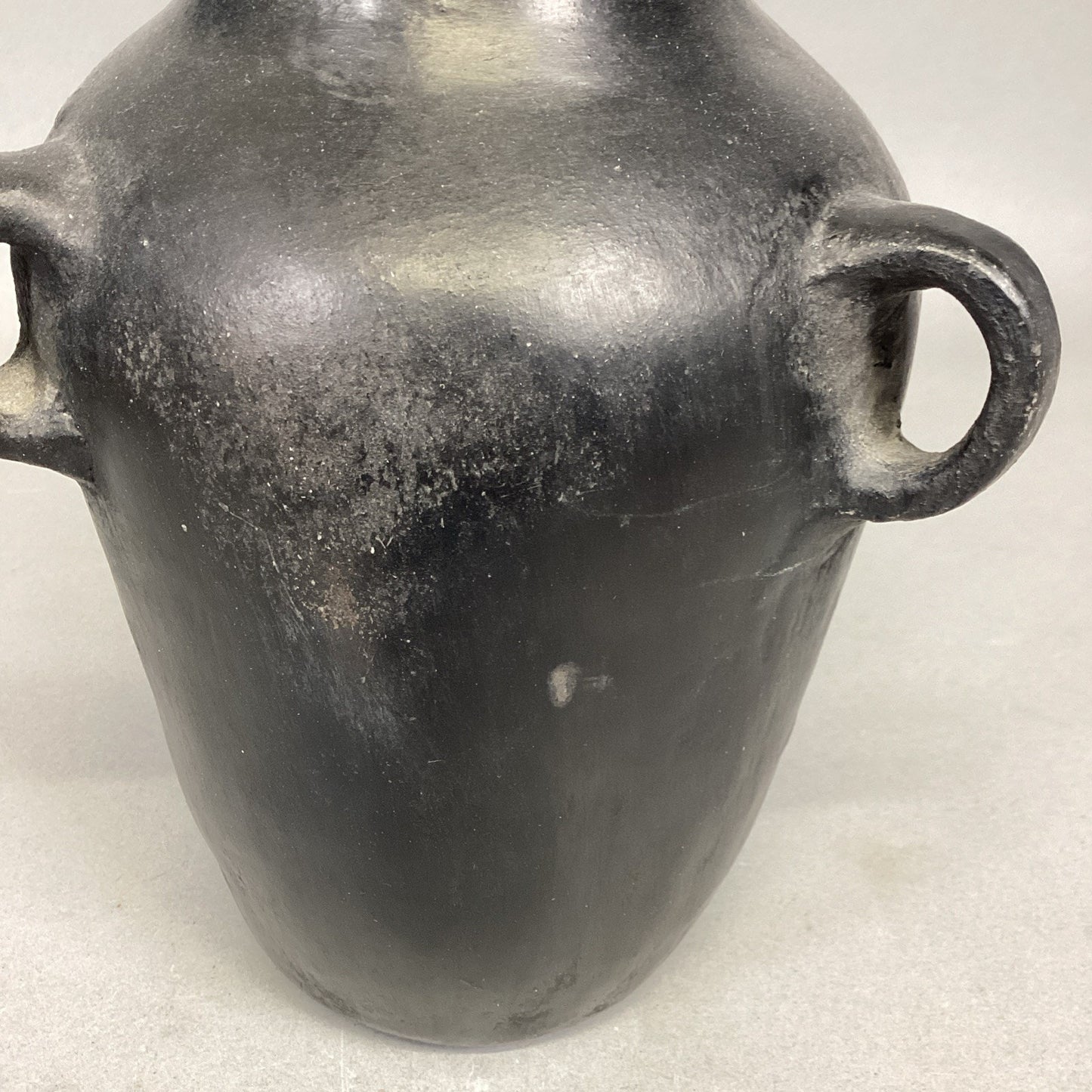 Vintage Handmade Black Clay Triple-Handled Water Jug/Vase - 10”H