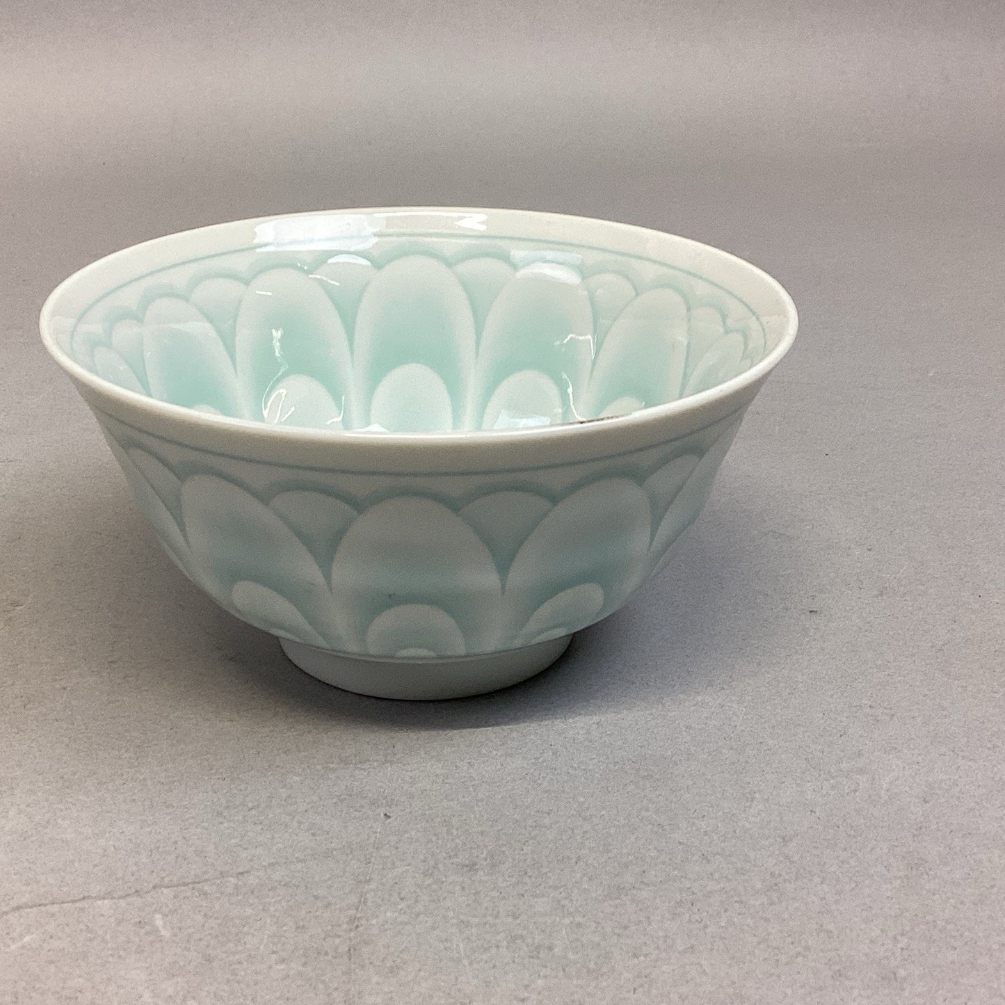 Vintage Porcelain Chinese Celadon Lotus Flower Green Soup Rice Bowl